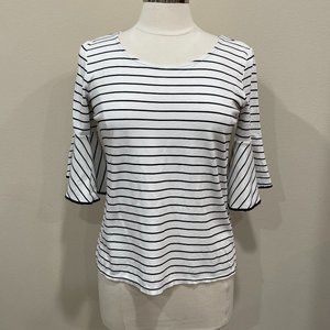 41 Hawthorn small white with black stripes blouse shirt with ruffle bell sleeves